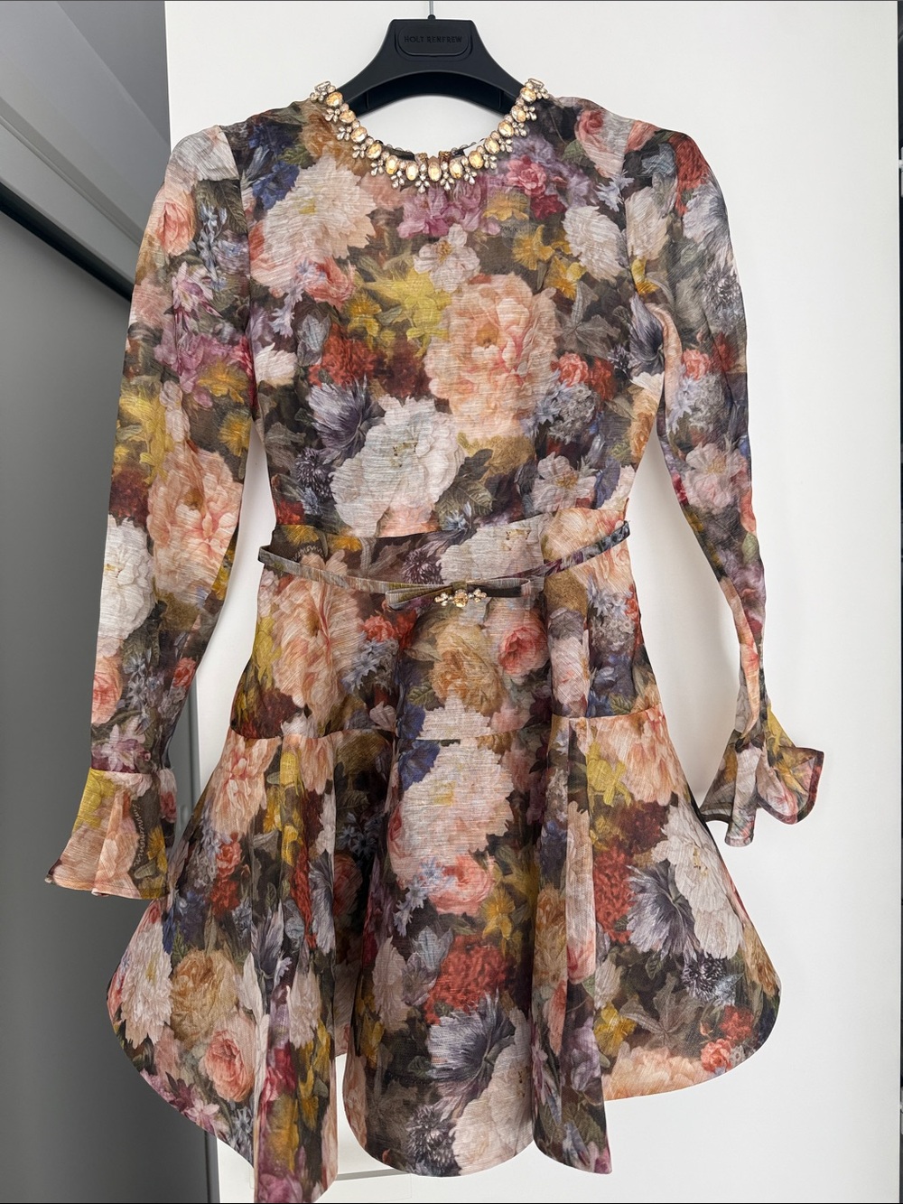 Zimmermann Floral Jewel-Neck Long Sleeve Mini Dress - Multi Floral